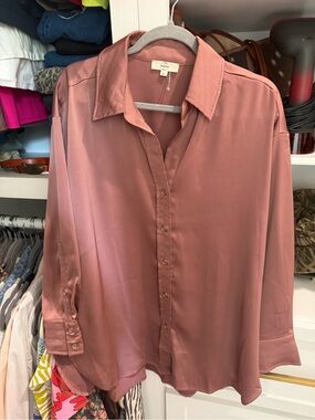 entro Dusty Rose Button-Up Silk Blouse